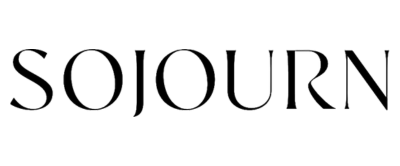 Sojourn wordmark logo in black with a transparent background. Size of logo is four hundred by one hundred and sixty -six pixel.